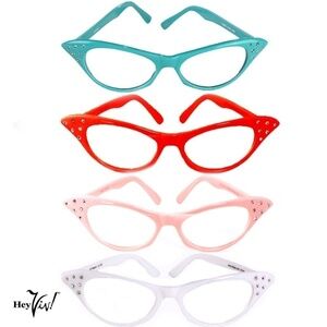 50s Cat Eye Glasses w Rhinestones Clear Lens Retro Style Color Frames - Hey Viv